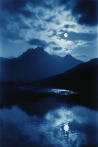 Nocturnal Cyanotype Noir style reference image — cinematic noir lighting
