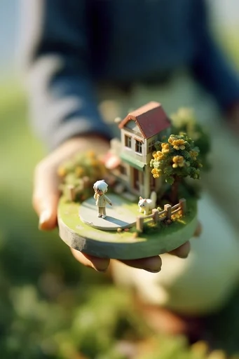 Isometric Miniature Worlds style reference image — tilt-shift photography