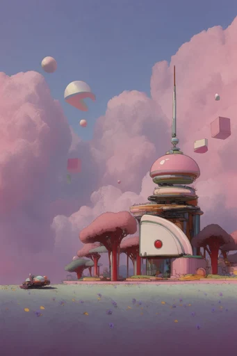 Dreamy Pastel Futurism style reference image — retro-futurism