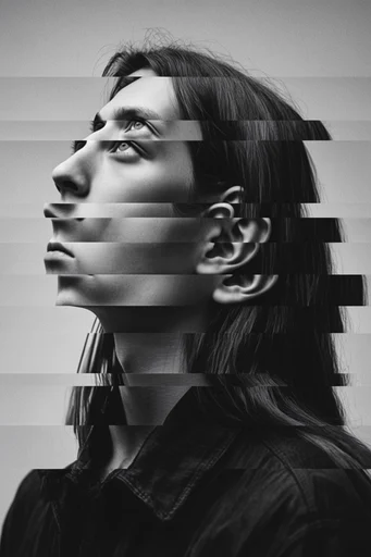 Monochrome Glitch Fragmentation moodboard — generate AI images in this style