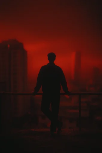 Crimson Thermal Noir style reference image — high contrast silhouettes