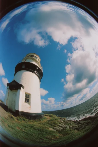 Vibrant Analog Surrealism style reference image — fisheye lens distortion
