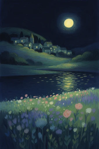 Nocturnal Atmospheric Whimsy style reference image — misty night environment