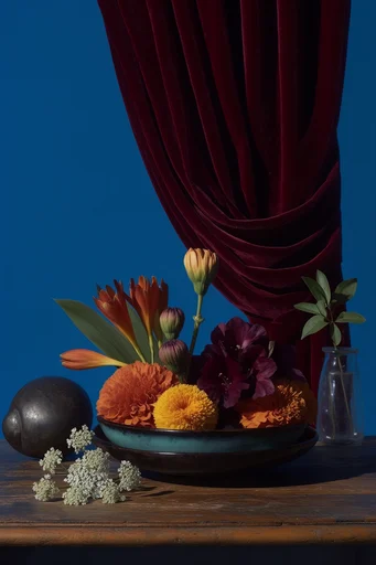 Theatrical Surrealist Maximalism style reference image — tactile textile textures
