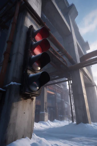 Monolithic Industrial Futurism style reference image — muted cold tones with warm accents
