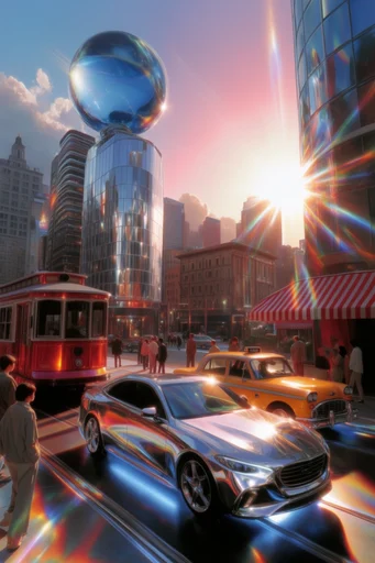 Prismatic Retro-Futuristic Dreamscape style reference image — Y2K digital surrealism