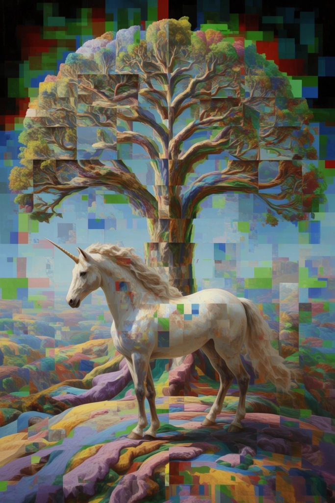 Recursive Voxel Surrealism style AI image example 3