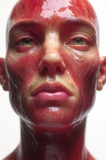 Clinical Crimson Surrealism style reference image — surreal product photography