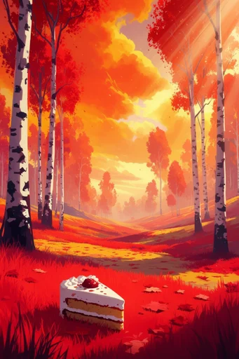 Luminous Crimson Woodland style reference image — anime background style
