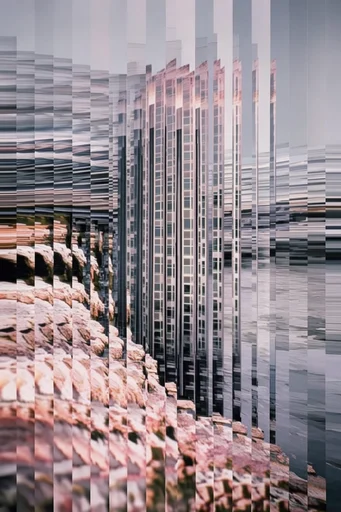 Kinetic Fragmented Realism style reference image — slit-scan portraiture