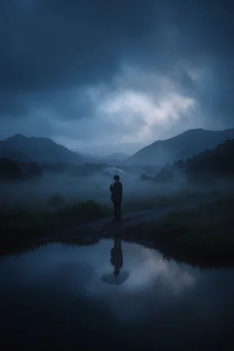 Melancholic Coastal Nocturne style reference image — stormy ocean