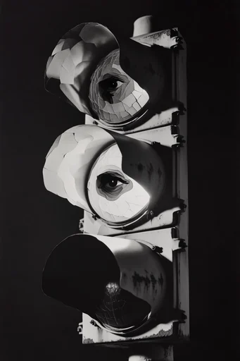 Monochromatic Surrealist Noir style reference image — chiaroscuro lighting