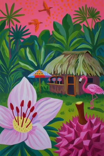 Vibrant Folk Fauvism style reference image — naive folk art illustration