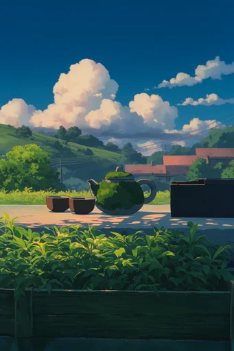 Nostalgic Summer Anime style reference image — cumulonimbus clouds