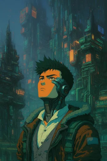 Atmospheric Industrial Dystopia style reference image — cinematic urban gloom