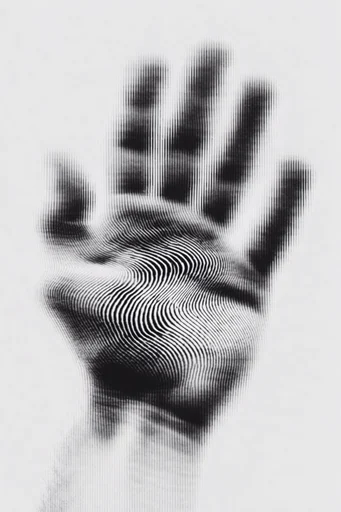 Monochrome Glitch Topology style reference image — high-contrast black and white