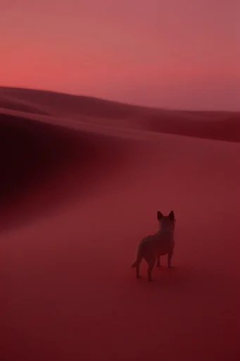Surreal Crimson Sands style reference image — retro-futuristic minimalism