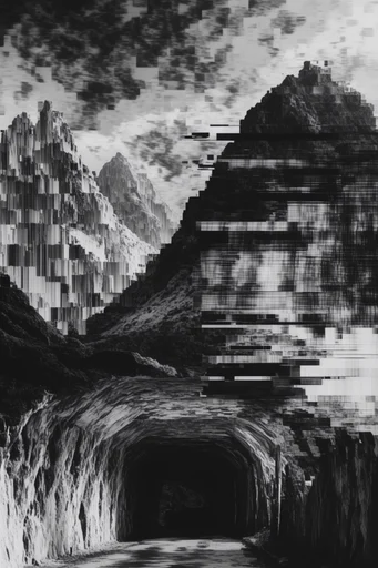 Corrupted Monochrome Brutalism style reference image — monochrome glitch art