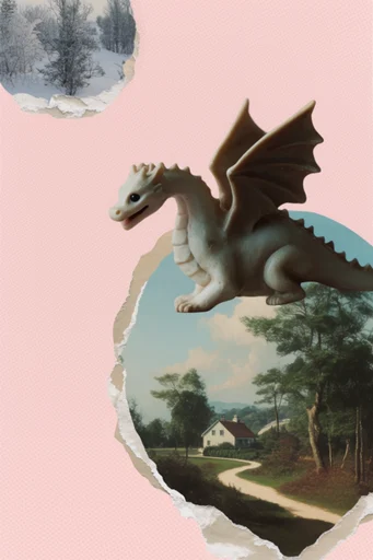 Surrealist Retro Collage style reference image — halftone texture