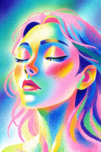 Neon Grain Surrealism style reference image — halftone pointillism