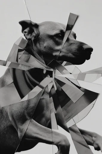 Deconstructed Monochrome Surrealism style reference image — dadaist composition