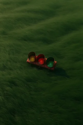 Surreal Verdant Solitude style reference image — bird's-eye view