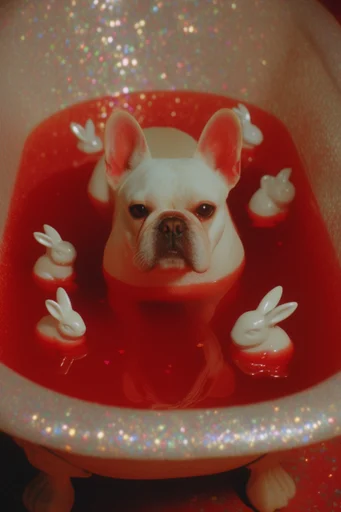 Neon Crimson Surrealism style reference image — direct flash photography