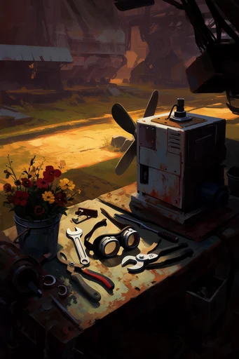 Painterly Heroic Chiaroscuro style reference image — textured industrial elements
