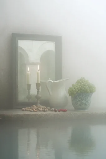 Ethereal Muted Minimalism style reference image — dense morning fog