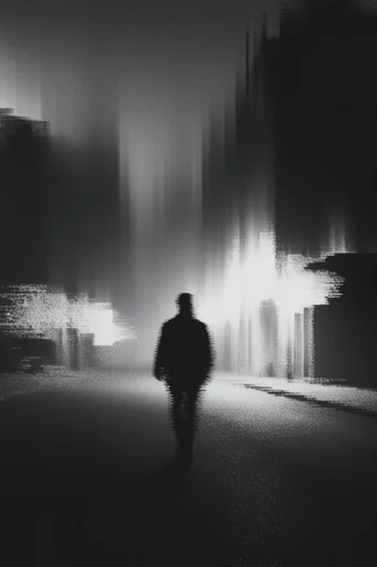 Corrupted Monochrome Brutalism style reference image — monochrome glitch art