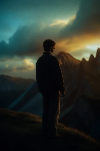 Cinematic Amber Twilight style reference image — analog film grain