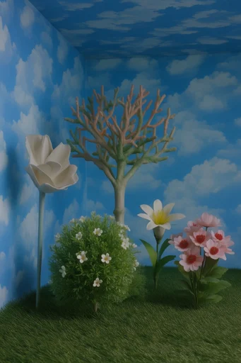 Surrealist Tactile Theater style reference image — liminal studio space