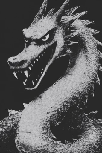 Gritty Monochromatic Noir style reference image — halftone screenprint texture