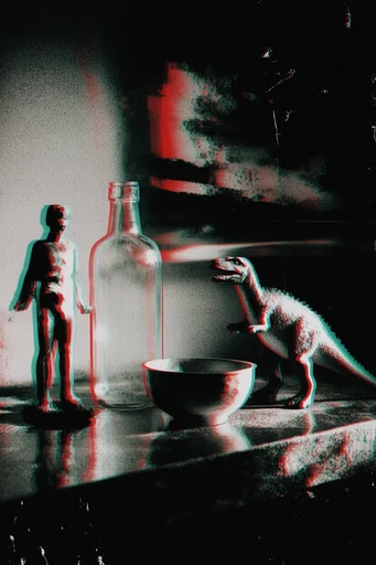 Gritty Glitch Noir style reference image — heavy film grain