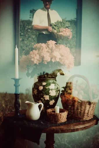Nostalgic Surrealist Double-Exposure style reference image — analog film grain