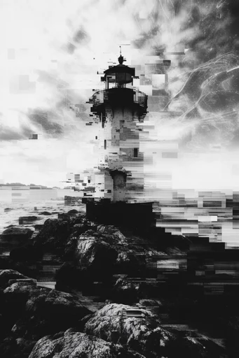 Monochrome Glitch Fragmentation style reference image — film grain texture