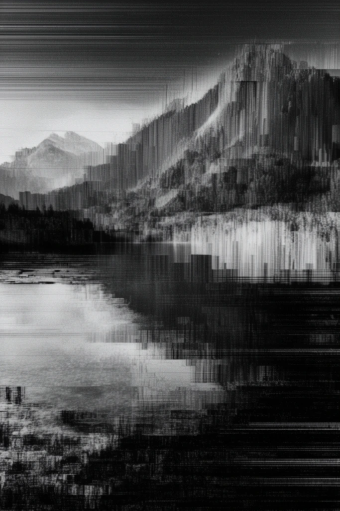 Corrupted Monochrome Brutalism style AI image example 2