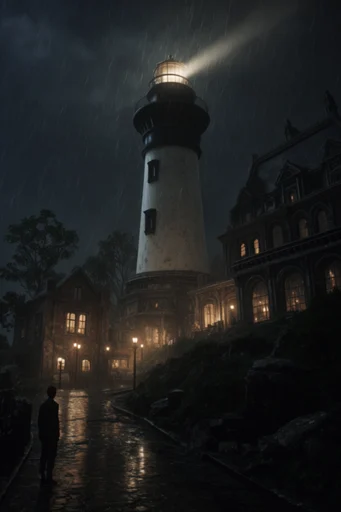 Atmospheric Gothic Noir style reference image — deep blue and amber palette