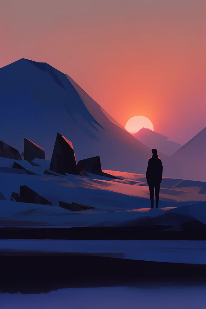 Geometric Sunset Noir style AI image example 1