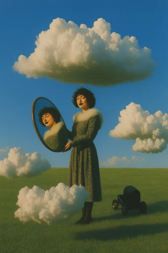 Oneiric Geometric Surrealism style reference image — floating architectural objects