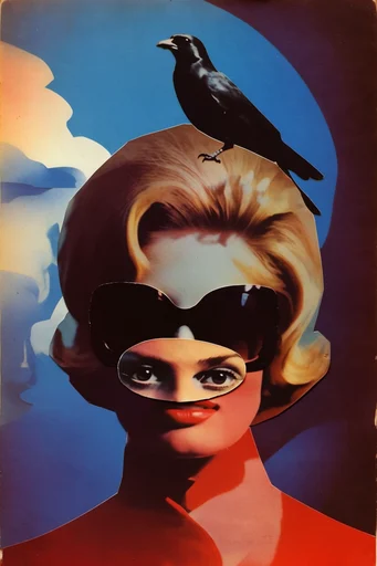 Surreal Retro-Cosmic Collage style reference image — saturated mid-century print