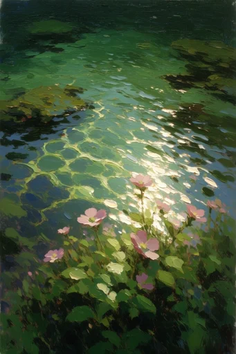 Luminous Impasto Waters style reference image — liquid refraction
