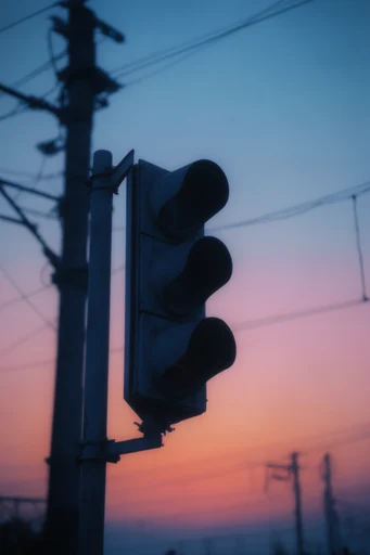 Luminous Twilight Liminality style reference image — sharp industrial silhouette