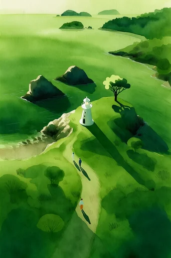 Verdant Atmospheric Minimalism style reference image — minimalist landscape illustration