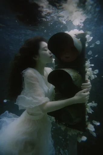 Ethereal Aquatic Melancholia style reference image — wet skin texture