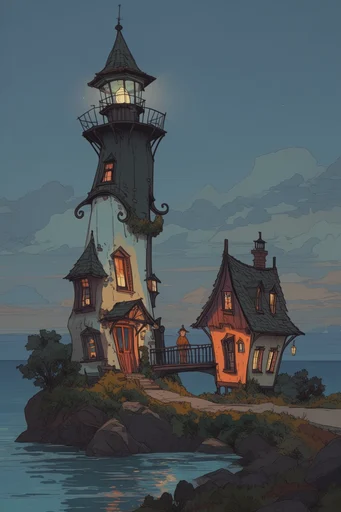 Cozy Twilight Fantasy style reference image — high contrast lighting