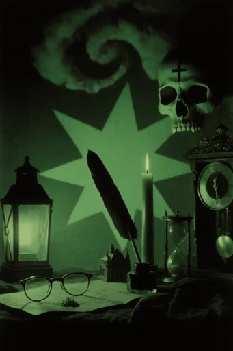 Emerald Dystopian Noir style reference image — emerald green monochromatic palette