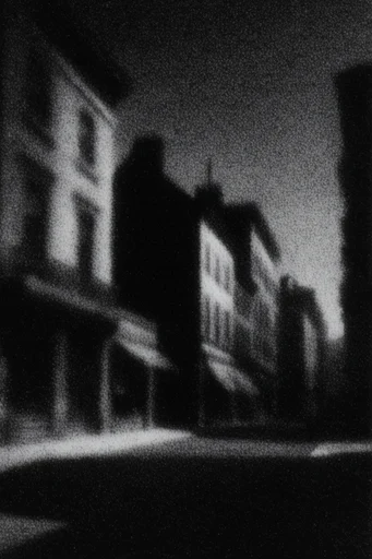 Ethereal Noir Kineticism style reference image — heavy film grain