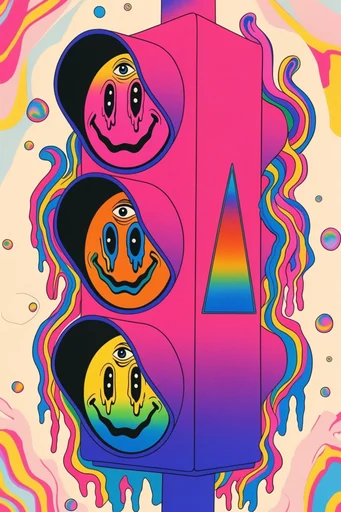 Neon Psychedelic Pop style reference image — bold black outlines