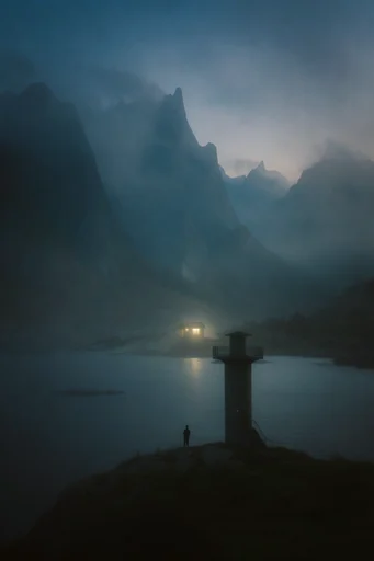 Cinematic Liminal Melancholy style reference image — desaturated teal and amber
